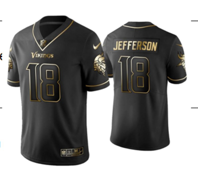 Men Minnesota Vikings #18 Jefferson Black Throwback Nike Limited NFL 2025 Jersey style 01